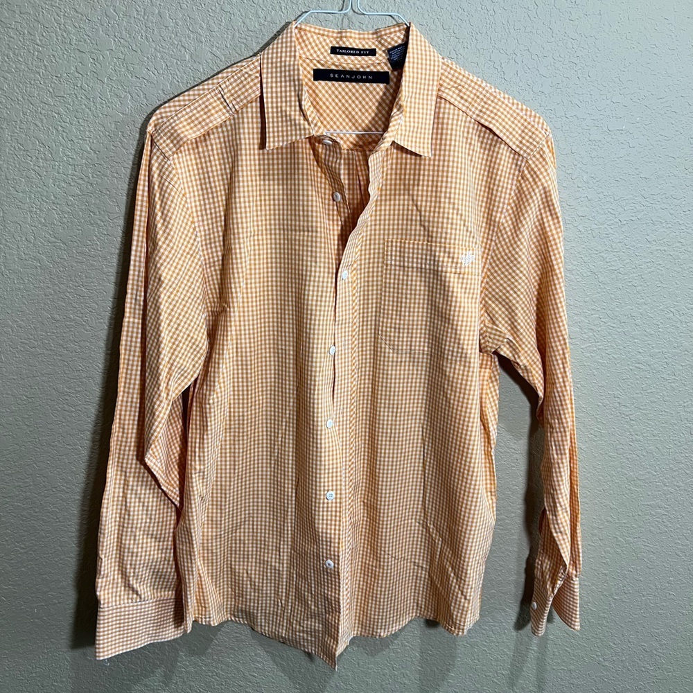 Sean John Orange Checkered Button Down Shirt